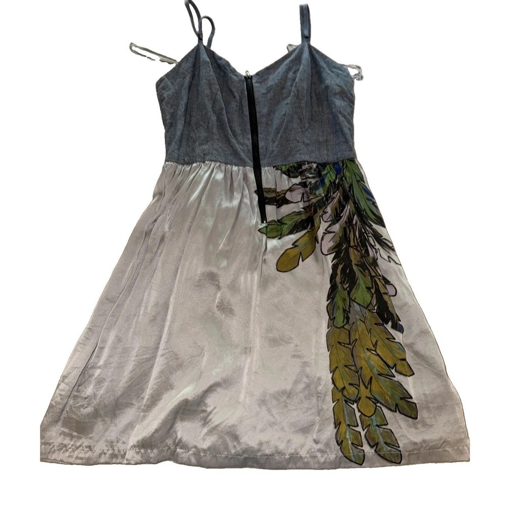 Hype Womens 8 Silk Cotton Floral Mini Dress Gray Green Lined Y2K Boho